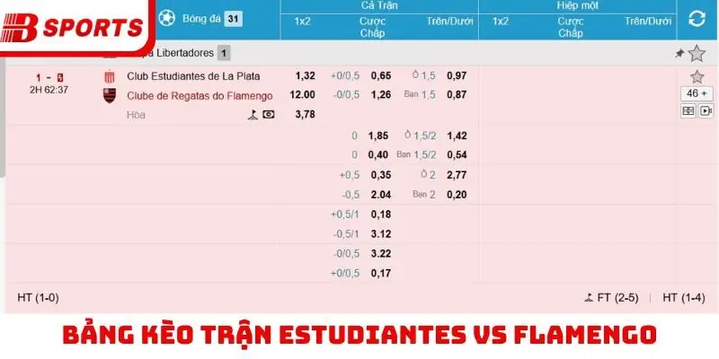 Bảng kèo tại trận Estudiantes vs Flamengo