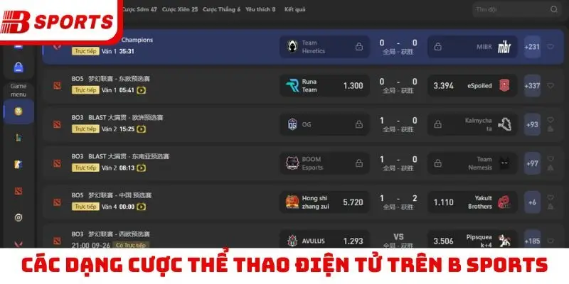 Các dạng cược thể thao điện tử trên Bsport
