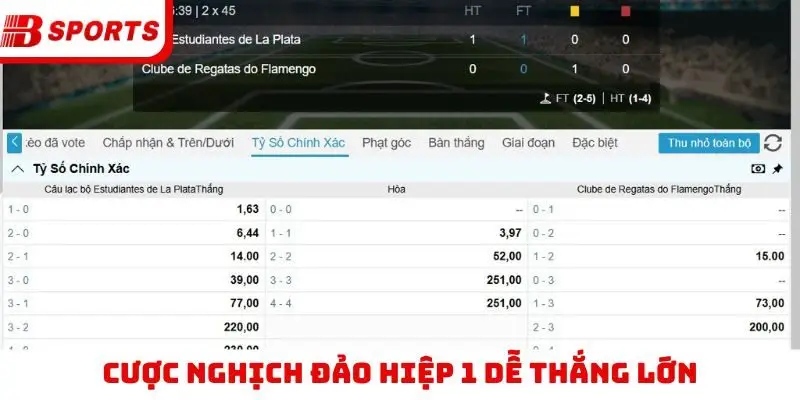 Cược nghịch đảo hiệp 1 dễ thắng lớn